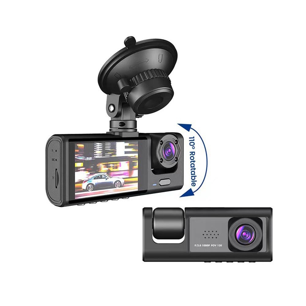 Mobile Phone-Connected High-Definition Three-Camera Dash Cam for Front, Interior, and Rear Loop Recording A22 Three-Lens Dash Cam with Wifi