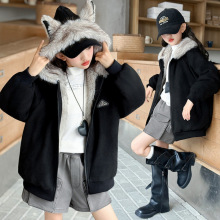 毛毛领连帽棉服外套女大童可爱尖耳朵宽松夹棉短款棉衣2025款