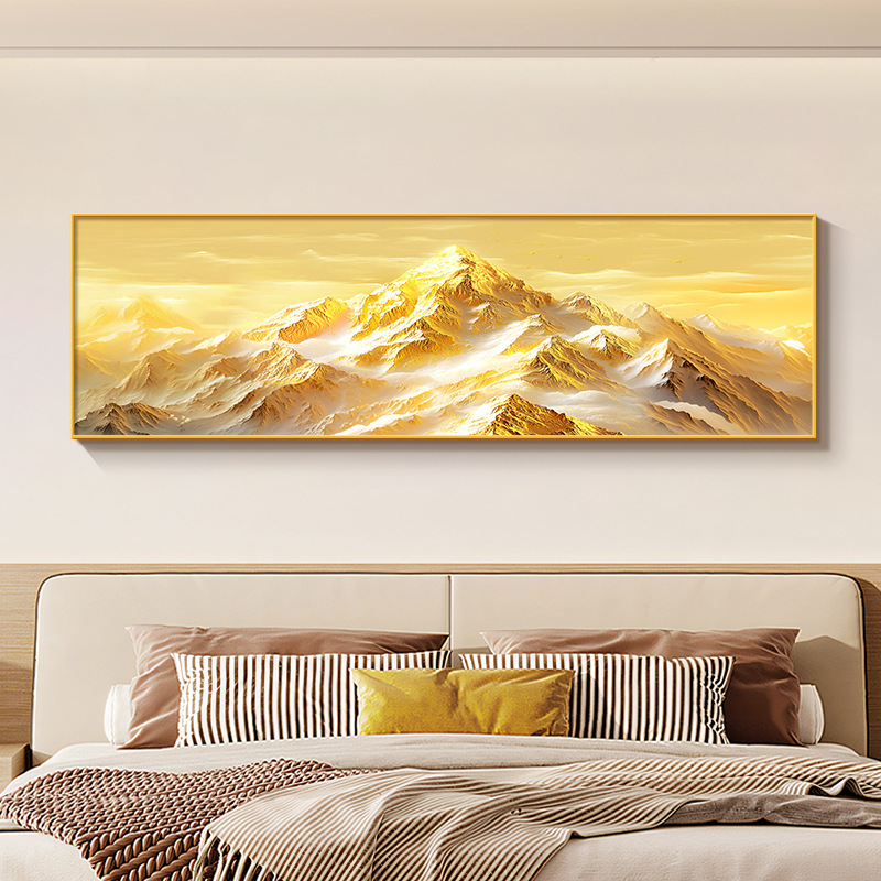 日照金山床头装饰画主卧房间高级感挂画背有靠山客厅卧室轻奢壁画|undefined