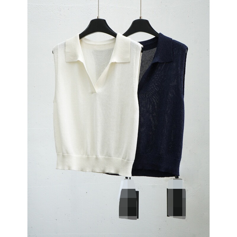 Place an Order for High-Quality Japanese Paper Yarn Combed Cotton Polo Collar Loose Casual Basic Knit Vest Lazy Top Place an Order for High-Quality Japanese Paper Yarn Combed Cotton Polo Collar Loose Casual Basic Knit Vest Lazy Top