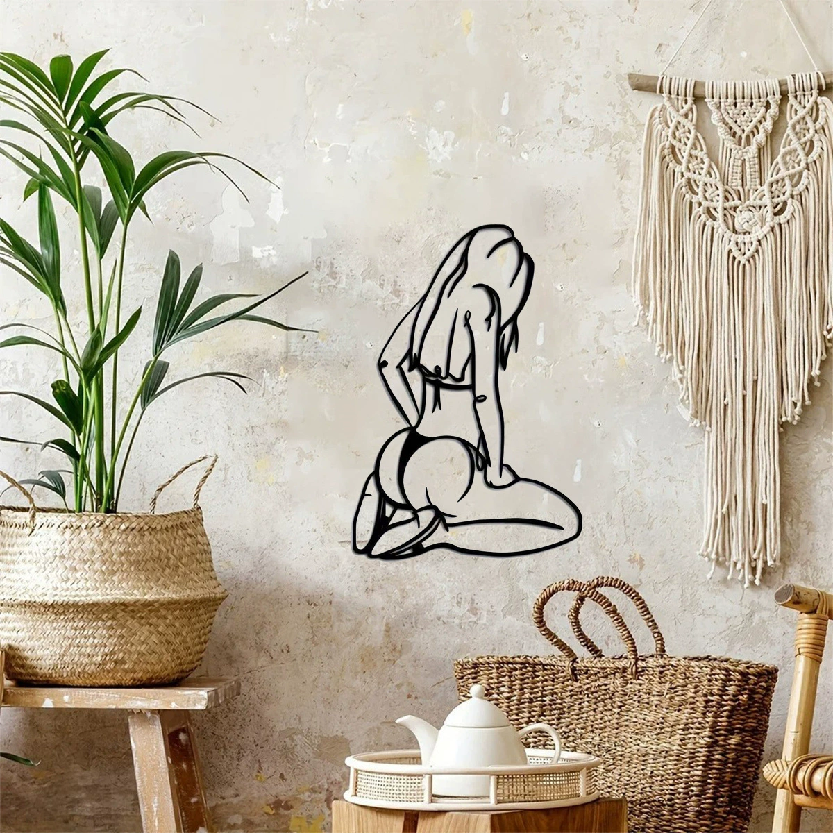 Популярная металлическая сексуальная женская линия, декоративная настенная роспись из железа, украшение для стен