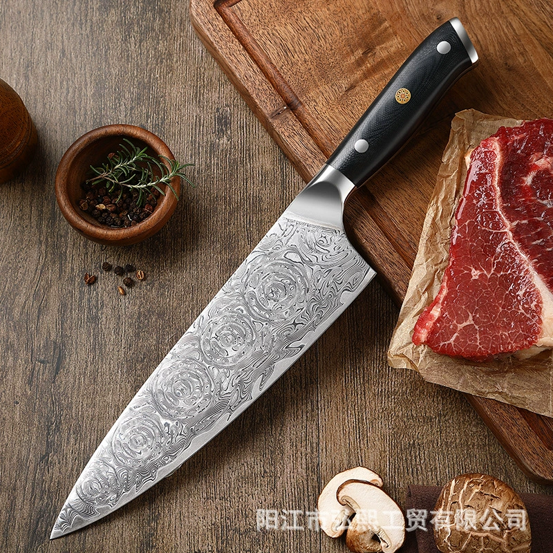 Поварской нож Дамаск VG10 клинковая сталь, кухонный нож для нарезки мяса, дамасковый нож с 67-слойным стальным сердечником