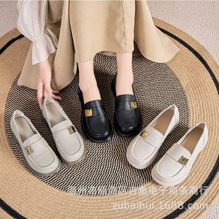 Genuine Leather Mother Shoes Spring and Autumn All-match Single-layer Shoes Top-layer Cowhide Soft-soled Loafers Flat Comfortable Middle-aged Women's Shoes