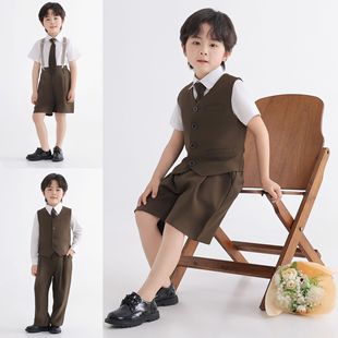 2025 Spring New Children's Vest Suit British Style Dress Handsome Children's Clothing Fashion Suit Performance Performance Clothing