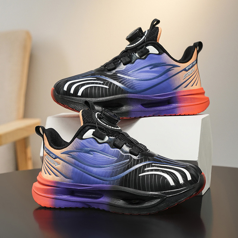 Niños callejera de marea zapatos 2025 nuevos niños coloridos zapatos transpirables casuales giratorios botones zapatos de corrida al aire libre para niñas