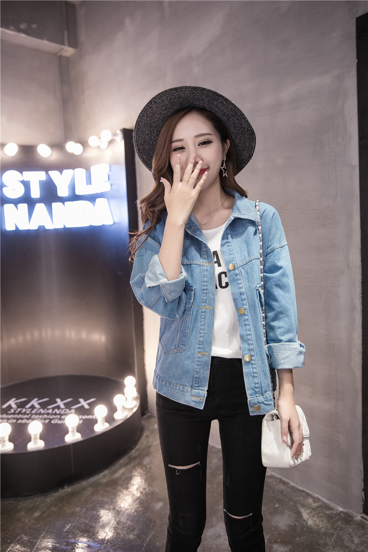 595g Weight Denim Jacket Outerwear Type Long Sleeve Sleeve Length Single Breasted Placket Type Denim Fabric Type Regular Top Length Coat Tops Type Casual, Daily Occasion Turndown, Hooded Neckline Loose Fit Type Color Block Pattern Spring, Autumn Season Women's Gender Printing Design Streetwear Style Women's Streetwear Color Block Printing Single Breasted Coat Denim Jacket 14