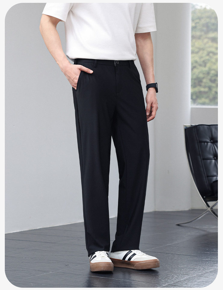 Quần dài nam ống đứng cạp trung co giãn thoáng khí phong cách công sở — Màu kaki, Xám nhạt, Xám xanh, màu đen chi tiết 19