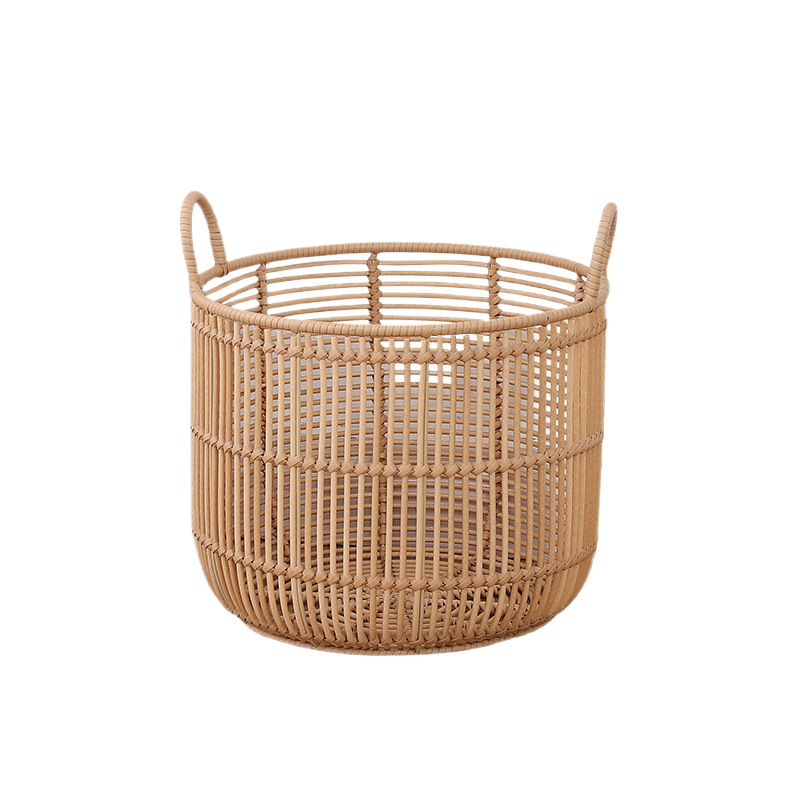 Cesta de almacenamiento hueca de imitación de ratán, cesta para la ropa sucia con asa de ratán hecha a mano, estilo natural.