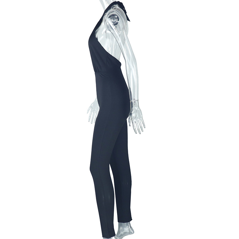 Women Clothing Sexy Micro Elastic Tight Fitting Solid Color Long Conjoined Trousers Sleeveless Halter Backless Bodysuit