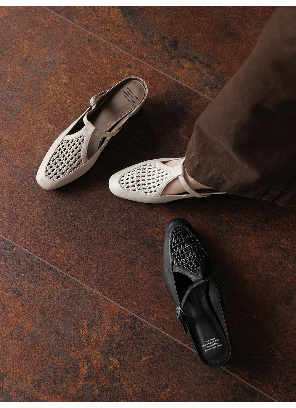 Dép mule nữ gót cao 6 cm, mũi kín, đế xuồng đan, phong cách mùa hè — đen chi tiết 5