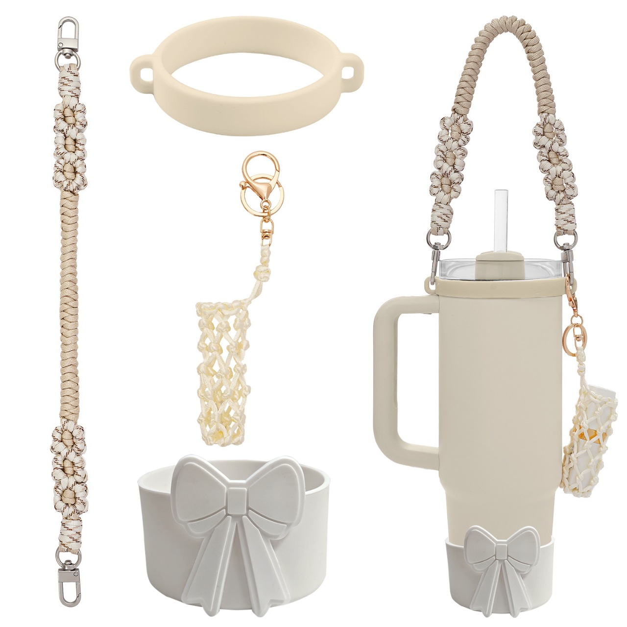 Accesorios de Amazon Stanley 40oz tejido corda de mano flor nudo gorra de paja cubierta taza colgante de pelo