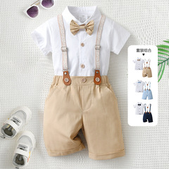 跨境童裝一手貨源寶寶背帶褲三件套兒童套裝夏季短袖哈衣男童夏裝