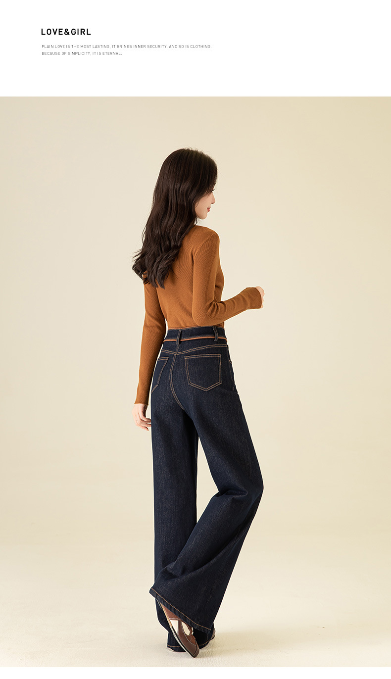 Quần jean ống loe nữ cạp cao lót lông ấm — Màu xanh denim chi tiết 20