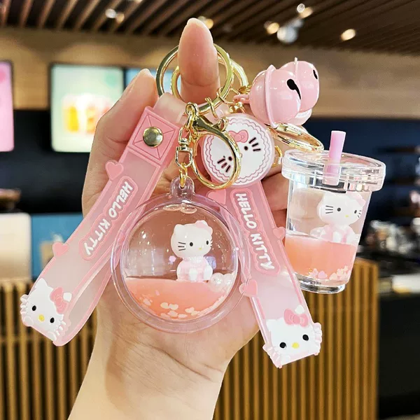 Creative and Cute Kt Cat Liquid Sand Keychain Female Cartoon Doll Student School Bag Pendant Car Key Chain Small Accessory