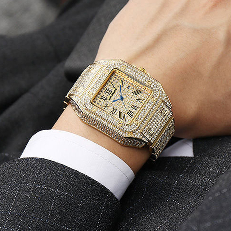 square fashionable quartz watches with rhinestones