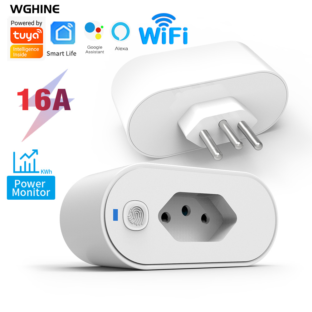 Tuya Smart WiFi Socket 16A Brazilian Plug Live Measurement Statistics Mobile APP Timing Voice Remote Control