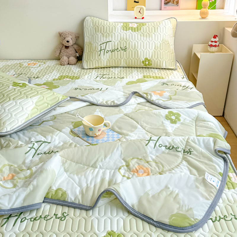 2025 nuevo juego de cuatro piezas de cama de seda de hielo de verano, juego de tres piezas de ropa de cama de cama de látex de verano