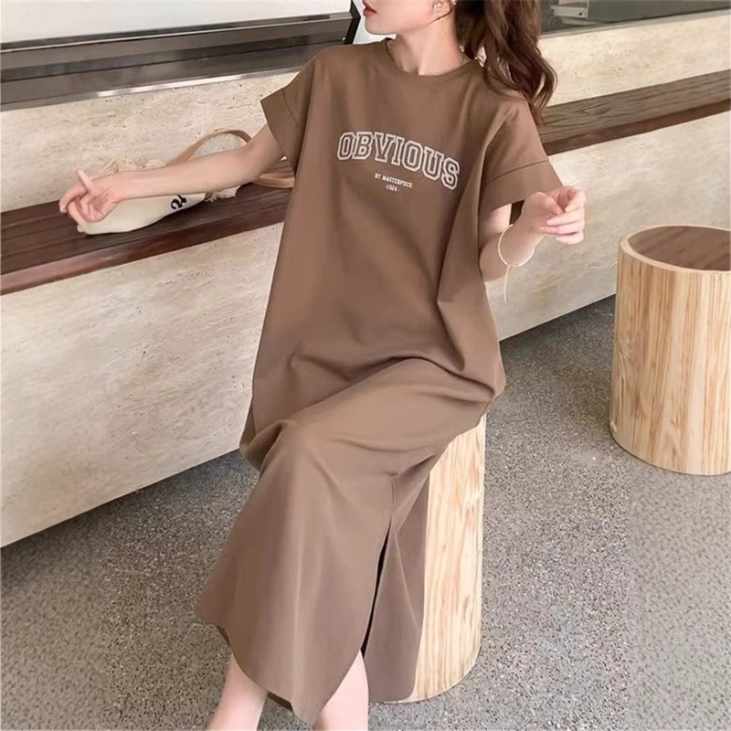 Double Pocket Mori Style Korean Loose Plus-Size Dress Summer New Flutter Sleeve Long Over-The-Knee Lazy Dress