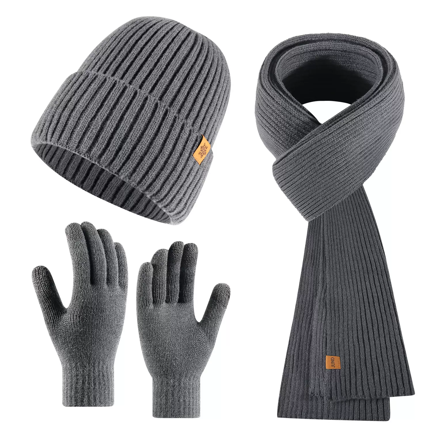 冬季针织帽子围巾手套三件套套装加绒加厚保暖户外骑行 针织帽