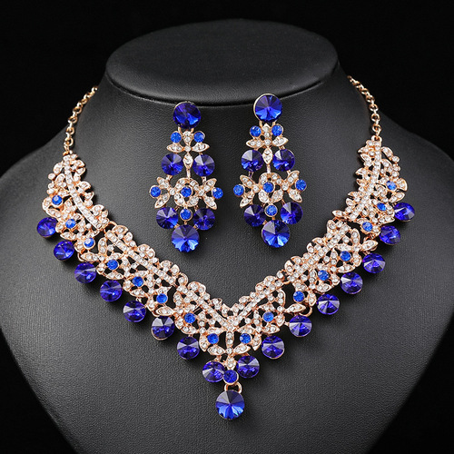 European and American cross-border hot selling bridal necklace and earrings set wedding dress evening dress photo studio accessories gem jewelry wholesale