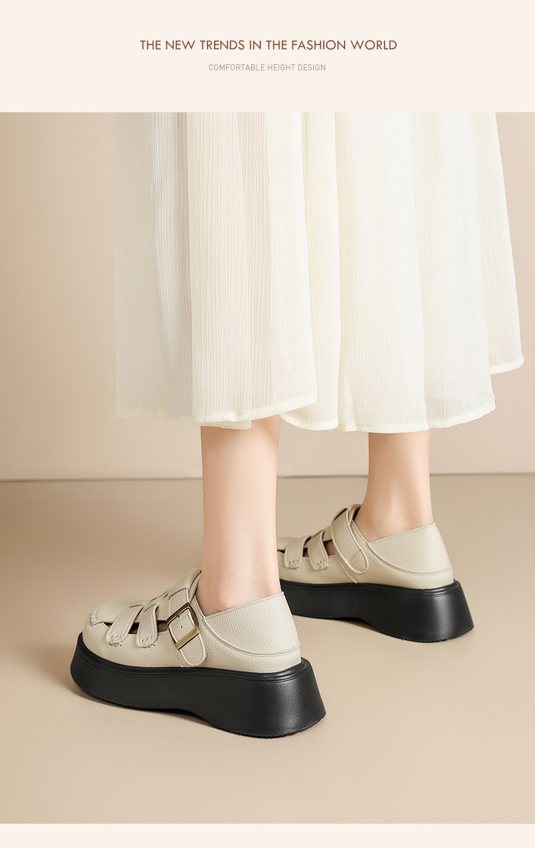 Sandal nữ đế dày phong cách La Mã, quai dệt kiểu Pháp cổ điển — AB16FP mét đen chi tiết 15
