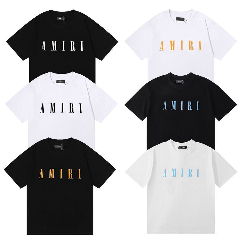 24 New Trendy Brand AMIRI Short-sleeved Men's and Women's Letters Pure Cotton Crewneck Loose Printed Couple T-shirt European and American Foreign Trade T