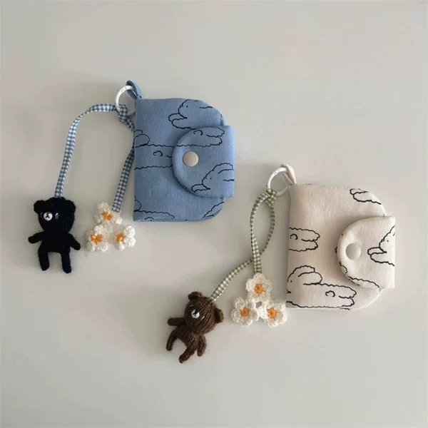 South Korea ins niche coin purse cute bunny multi-layer card holder floral canvas bag medium bag sundries bag pendant