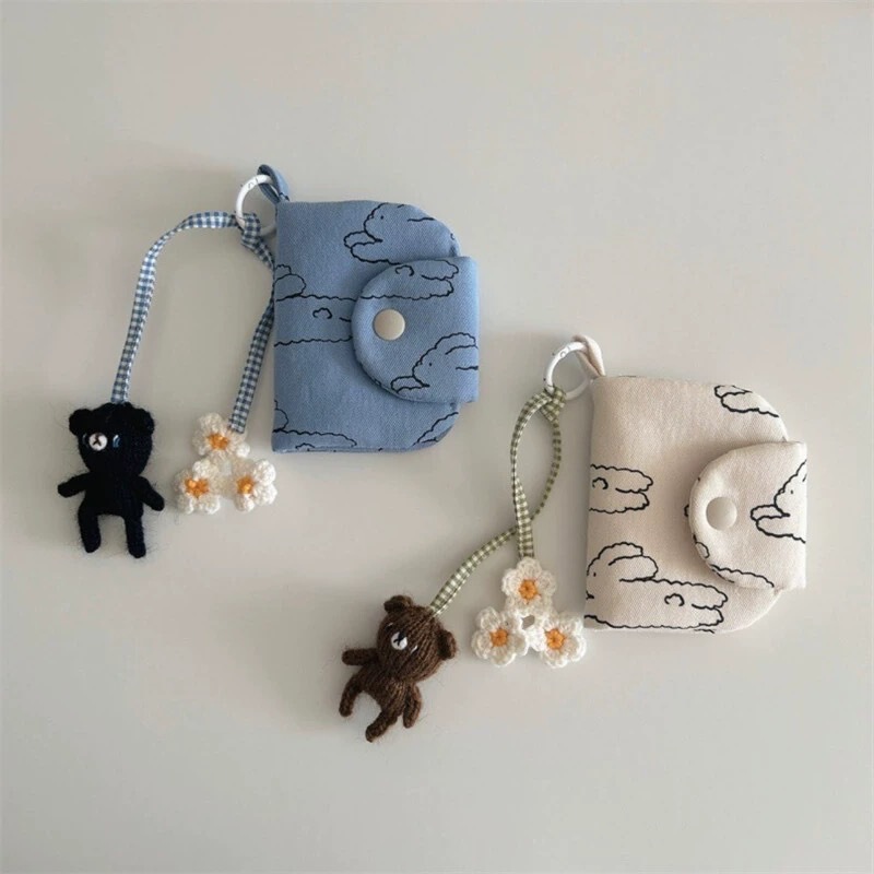 South Korea ins niche coin purse cute bunny multi-layer card holder floral canvas bag medium bag sundries bag pendant