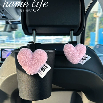Car tissue box/set Luxury Love Heart Hanging Strap Car - pink-velvet-love-hanging-black-trash-can-hook-1