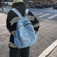 日子牛仔双肩包女ins简约休闲大容量背包初高中生大学生书包潮