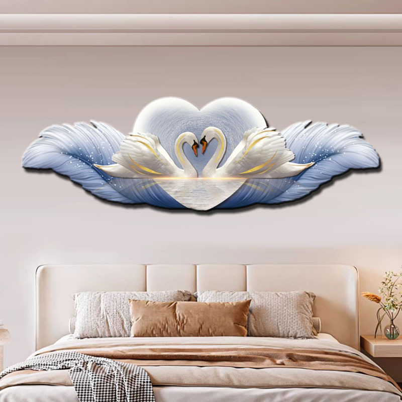 Swan Bedroom Decorative Painting Advanced Sense Master Bedroom Bedside Hanging Painting Light Luxury Feather Living Room Background Decorative Painting