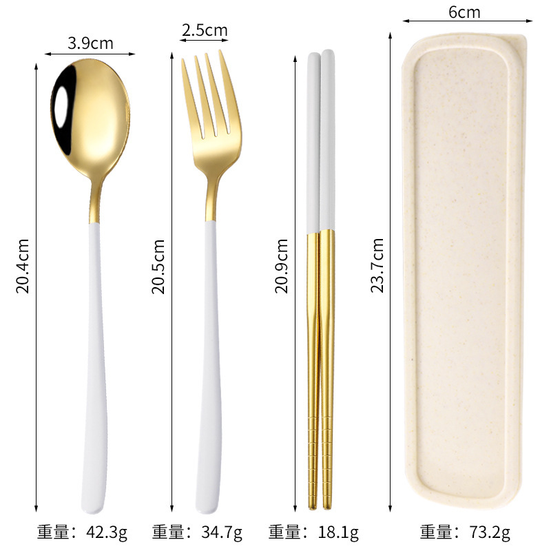 304ステンレス携帯食器韓国式食器フォークスプーン箸三点セット学生サラリーマン旅行プレゼントセット|undefined