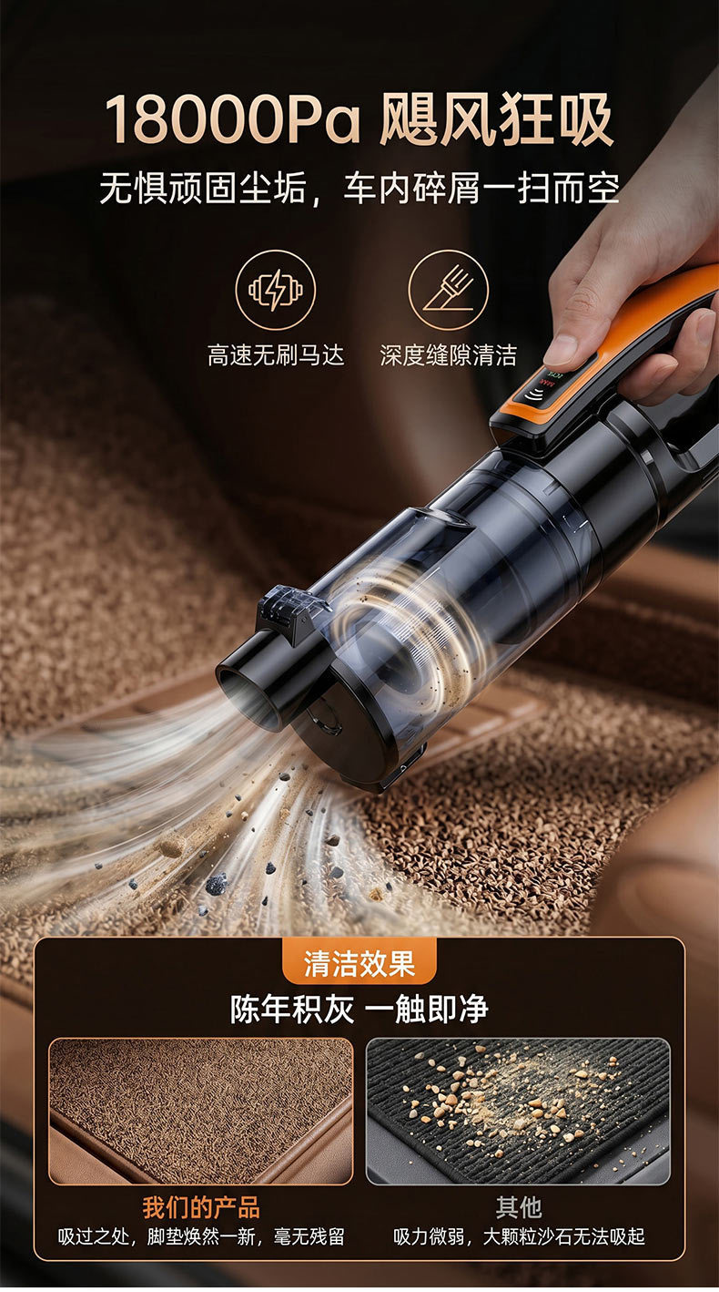 Car-mounted vacuum cleaner, handheld wireless, dual-use for car and home, portable, rechargeable, for floor hair and debris cleaning, cross-border