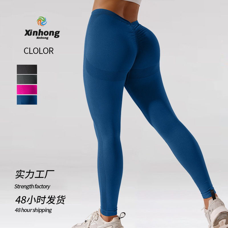 Pantalones de entrenamiento para correr al aire libre sin costura de cintura en V, pantalones de yoga de cintura alta sexy para mujeres