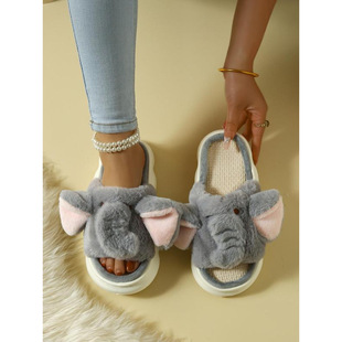 L 35612 Elephant cow plush slippers ������ţë�q���Ͽ羳