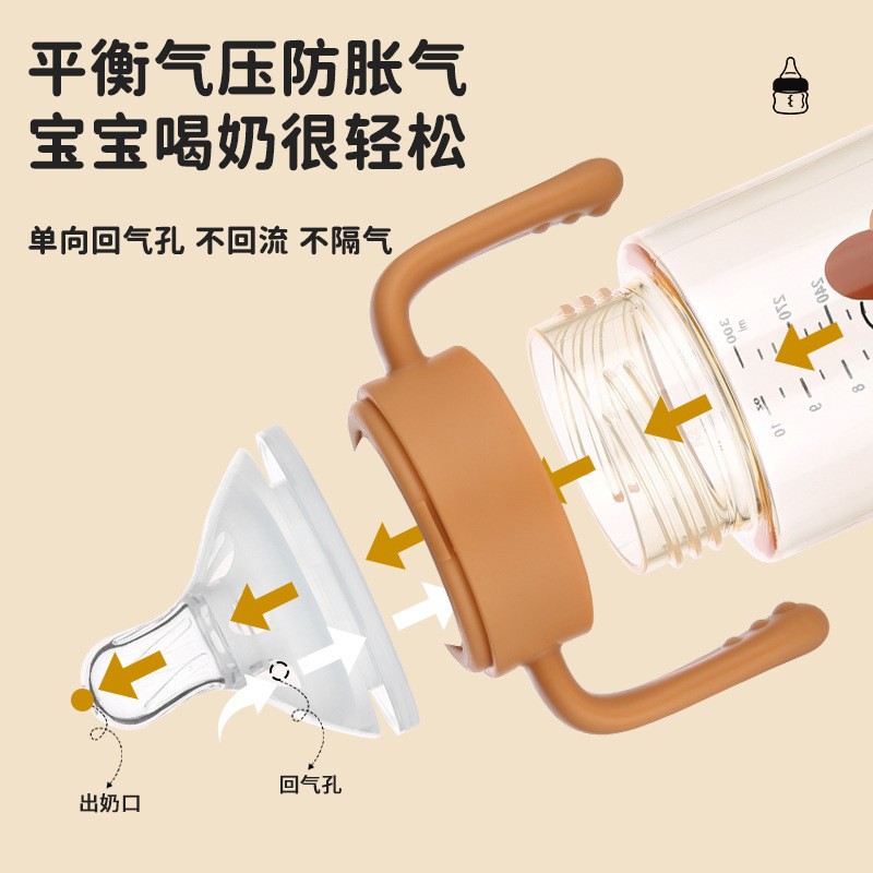 Protective anti-colic handle, capacious children's feeding bottle