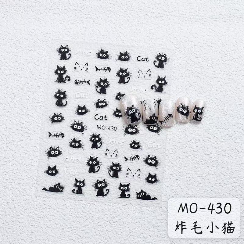 かわいいレリーフ雑毛子猫ネイルシール黒変かわいい黒猫シールデカール落書き|undefined