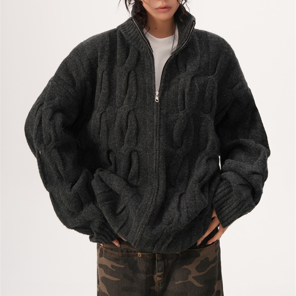 美式复古麻花针织开衫女男2024秋冬新款重磅宽松休闲百搭毛衣外套