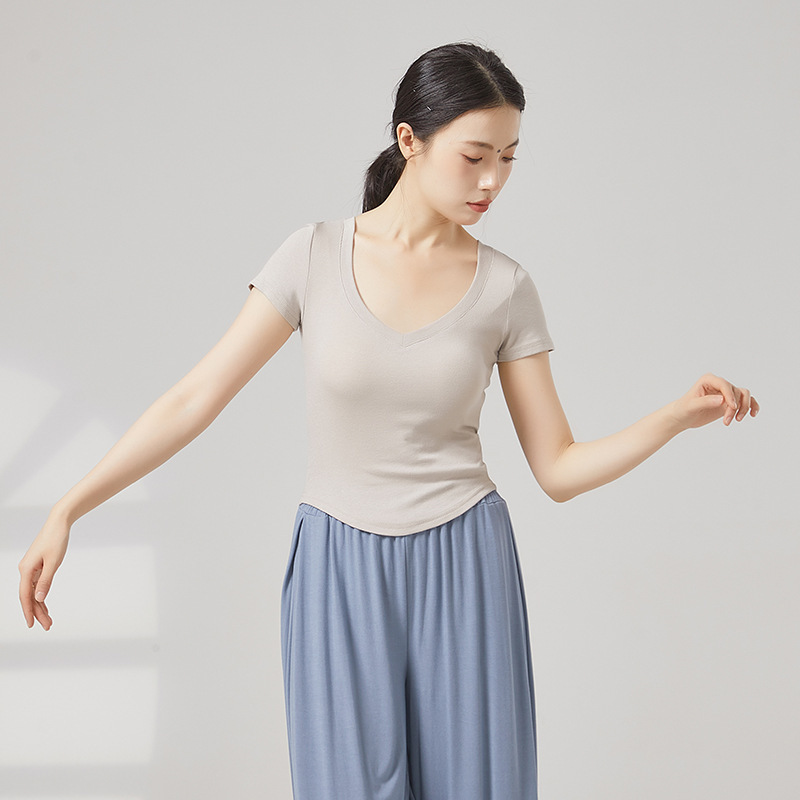 现代舞修身短袖舞蹈服古典舞夏季上衣练功服女成人形体服|undefined