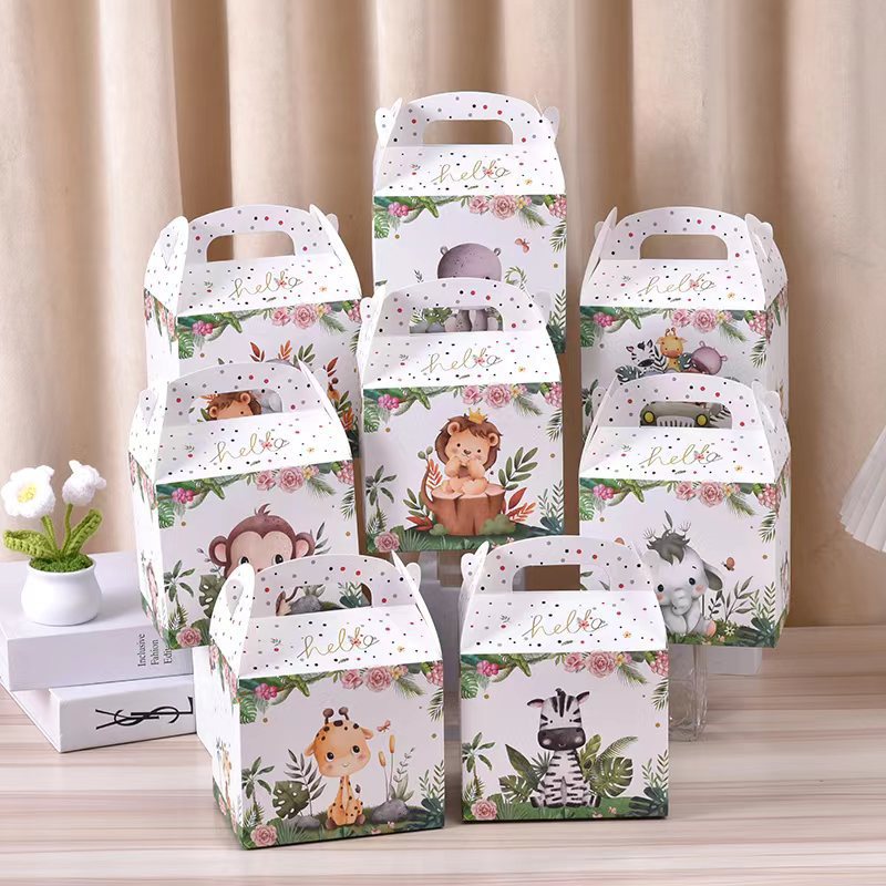 新款卡通牛角盒小动物系列派对节日生日糖果盒巧克力马芬盒