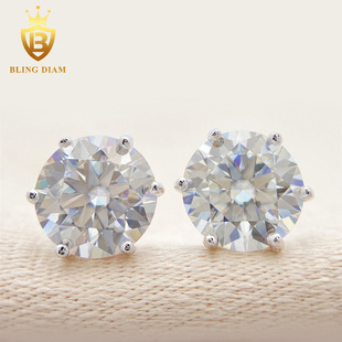 2022 Best Selling European and American Hip Hop Cross-border s925 Silver Set with VVS Round Six Claw Set with Moissanite Earrings Cute in stock