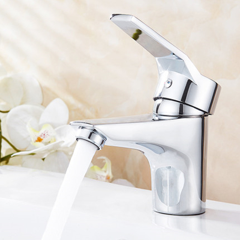 All-Copper Household Bathroom Sink Faucet Single-Hole Basin Hot and Cold Water Faucet
