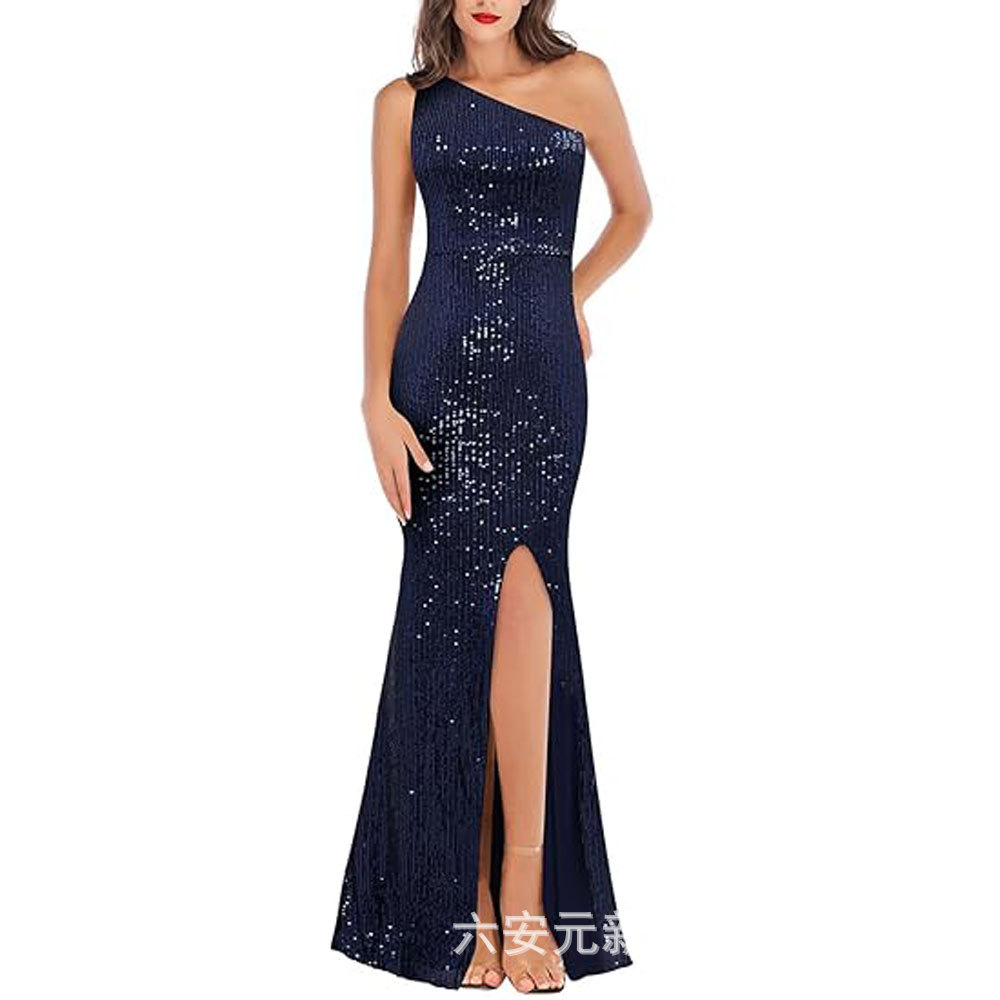vestido de fiesta de mujer esquinilla sexy hombro largo vestido formal de sirena vestido de noche baile