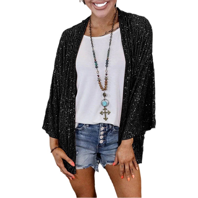 Venta directa desde sitios web independientes, estilo europeo y americano transfronterizo, nuevas blusas y chaquetas holgadas de lentejuelas para mujer, talla grande, otoño 2025.