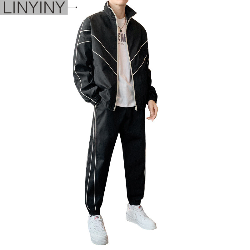 남성용 봄과 가을 2024 세트 하이 엔드 느낌 RUFFIAN 잘 생긴 레저 스포츠 2 피스 남성 세트로 느슨한 새로운 패션 브랜드