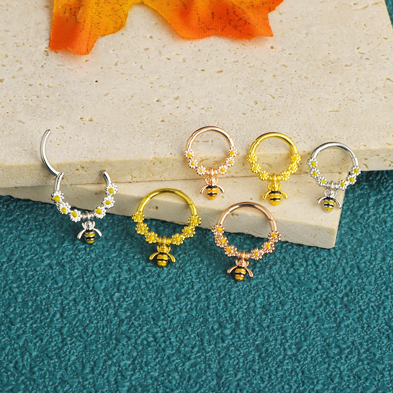 Rose Gold Star Flower Bee Pendant Nose Ring / Septum Clicker Surgical Steel Nose Piercing Jewelry Wholesale detail image 7