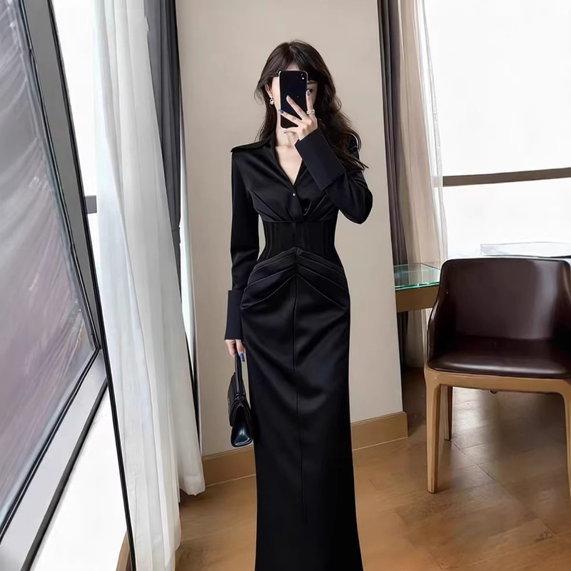 Black Dress for Women, Suitable for Spring and Important Occasions, Light Luxury, High-End, Elegant and Stylish, Very Beautiful, with a Flattering Waist, French-Style Long Dress Black Dress for Women, Suitable for Spring and Important Occasions, Light Luxury, High-End, Elegant and Stylish, Very Beautiful, with a Flattering Waist, French-Style Long Dress