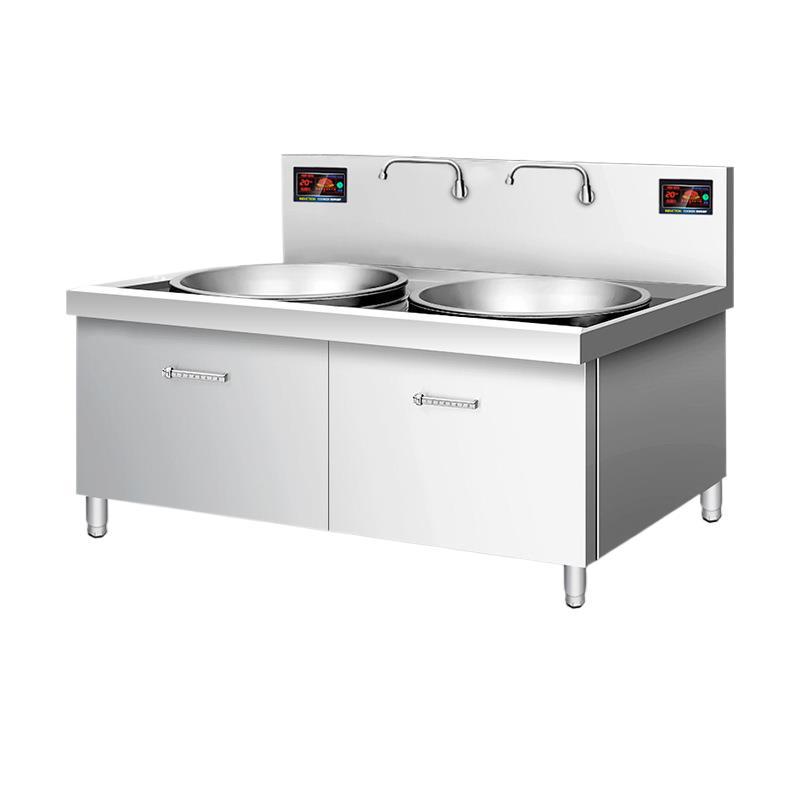 商用电磁双头大锅灶大功率厨房设备双头双尾炒灶双眼凹面大炒炉