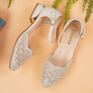 Summer Baotou Sandals Women's 2025 New Soft Leather Soft Bottom Mid-heel plus size Hollow Leather Shoes Middle-aged Hollow Moms Shoes