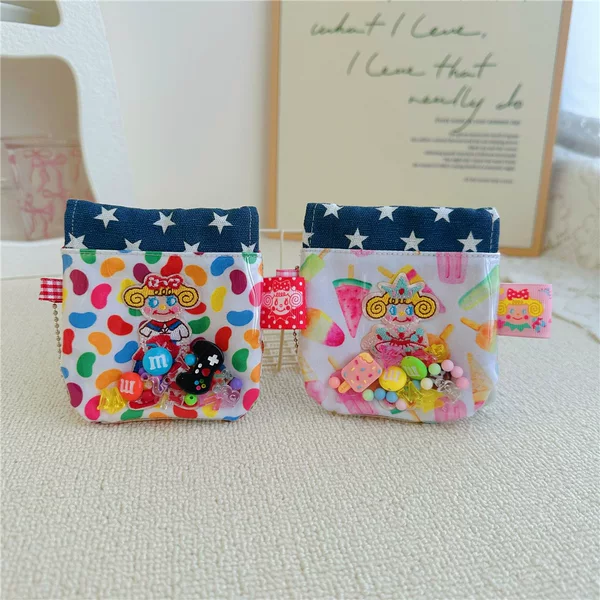 Cute Curly Girl Embroider Super Mini Transparent Quicksand Handmade Mini Headphone Bag Coin Purse Bag Hanging Key Bag